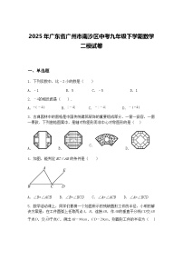 2025年广东省广州市南沙区中考九年级下学期数学二模试卷（含答案解析）