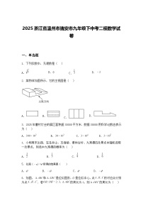 2025浙江省温州市瑞安市九年级下中考二模数学试卷（含答案解析）