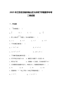 2025年江苏省无锡市锡山区九年级下学期数学中考二模试题（含答案解析）