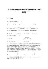 2024年青海省西宁市第七中学九年级下中考二模数学试题（含答案解析）