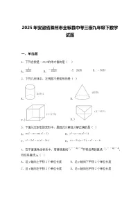 2025年安徽省滁州市全椒县中考三模九年级下数学试题（含答案解析）