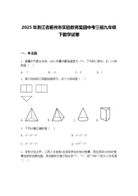 2025年浙江省衢州市实验教育集团中考三模九年级下数学试卷（含答案解析）