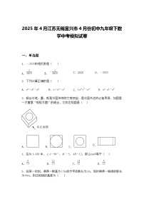 2025年4月江苏无锡宜兴市4月份初中九年级下数学中考模拟试卷（含答案解析）