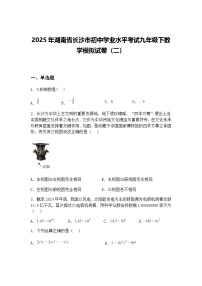 2025年湖南省长沙市初中学业水平考试九年级下数学模拟试卷（二）（含答案解析）