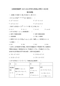 安徽省芜湖市2025-2026学年九年级上学期9月月考数学试卷（学生版）