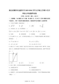 湖北省襄阳市金源中学2025_2026学年九年级上学期9月开学收心考试数学试卷【附答案】