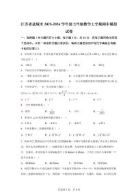 2025-2026学年江苏省盐城市七年级数学上册期中模拟试卷（含答案）