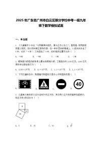 2025年广东省广州市白云区部分学校中考一模九年级下数学模拟试题（含答案解析）