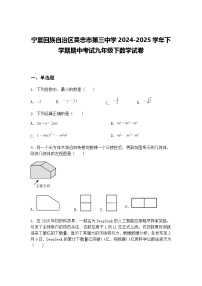 宁夏回族自治区吴忠市第三中学2024-2025学年下学期期中考试九年级下数学试卷（含答案解析）