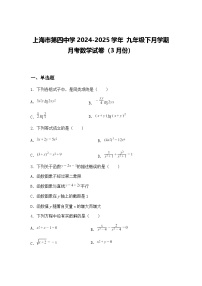 上海市第四中学2024-2025学年 九年级下月学期月考数学试卷（3月份）（含答案解析）