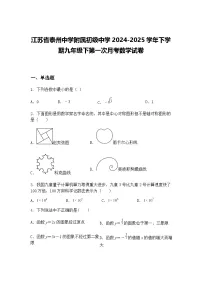 江苏省泰州中学附属初级中学2024-2025学年下学期九年级下第一次月考数学试卷（含答案解析）