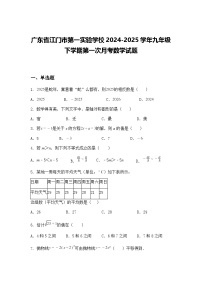 广东省江门市第一实验学校2024-2025学年九年级下学期第一次月考数学试题（含答案解析）