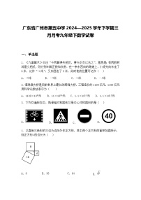 广东省广州市第五中学2024—2025学年下学期三月月考九年级下数学试卷（含答案解析）