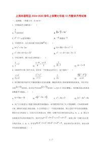 上海市普陀区2024_2025学年度上学期七年级12月数学月考卷 [答案]