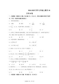 江苏省南京市科利华中学2024_2025学年七年级上册10月考数学试题（B卷）附答案