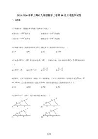 2025-2026学年上海市九年级数学上学期（10月）月考数学检测试题【附答案】