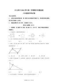 广东省广州市中山大学附属中学2024-2025学年上学期期中考试八年级数学试卷（含答案）