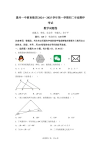 广东省惠州一中教育集团2024-2025学年上学期八年级期中考试数学试题卷（含答案）