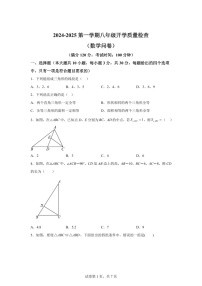 广东省广州市广州大学附属中学2024-2025学年八年级上学期开学月考考试数学试题（含答案）