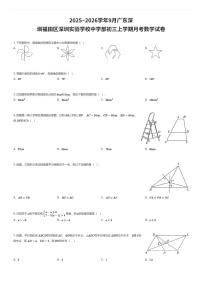 2025~2026学年9月广东深圳福田区深圳实验学校中学部初三上学期月考数学试卷（有答案解析）