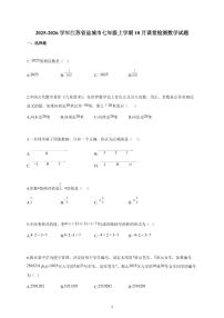 2025~2026学年江苏省盐城市七年级上学期10月课堂检测数学试题（含解析）