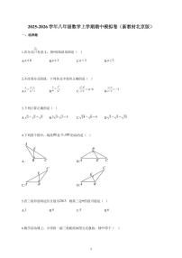 2025~2026学年八年级数学上学期期中模拟卷（新教材北京版）含解析