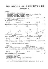 安徽省滁州市定远县2025-2026学年上学期期中九年级数学试卷