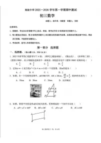 广东省深圳市高级中学2025-2026学年九年级上学期期中数学试卷