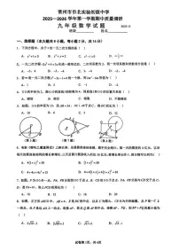 2025-2026学年第一学期江苏省常州市市北实验初中期中考试九年级数学试卷（无答案）