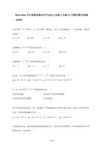 2025-2026学年青海省海东市平安区九年级上学期11月期中数学试题（含解析）