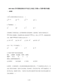 2025-2026学年青海省海东市平安区七年级上学期11月期中数学试题（含解析）