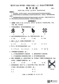 浙江省温州市2024-2025学年上学期期末统考八年级数学试卷