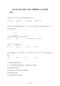 2025~2026学年上海市八年级上册数学第一次月考试卷(含解析)