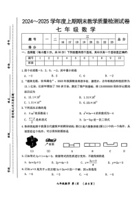 河南省漯河市郾城区2024-2025学年七年级上学期期末数学试题
