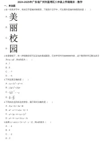 2024-2025年广东省广州市荔湾区八年级上学期期末数学试卷（含答案）