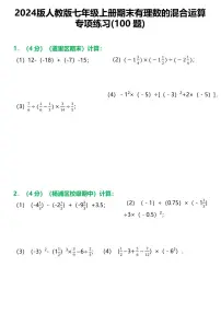 2024版人教版七年级上册数学期末有理数的混合运算专项练习含答案（100题）