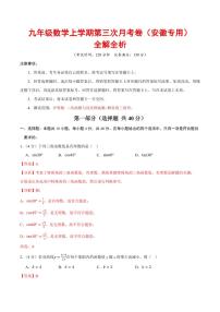 九年级数学上学期第三次月考卷（安徽专用，沪科版）（全解全析）