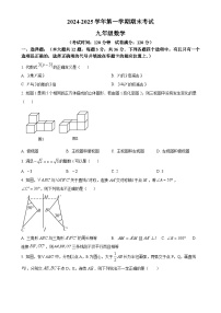 甘肃省武威市天祝藏族自治县2024--2025学年上学期期末考试九年级数学试题（原卷版）-A4
