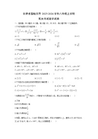 2025-2026学年甘肃省嘉峪关市八年级上学期期末考试数学试卷（学生版）