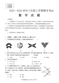 四川省自贡市2025-2026学年八年级上学期期末数学试题 -