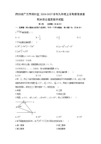 2024-2025学年四川省广元市利州区九年级上学期教育质量期末联合监测数学试卷（学生版）