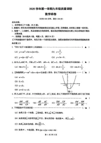 2026届嘉定区初三上学期一模数学试卷（含参考答案）