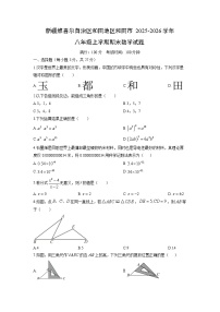 2025-2026学年新疆维吾尔自治区和田地区和田市八年级上学期期末数学试卷（学生版）