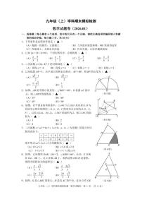 浙江省嘉兴市2025--2026学年第一学期九年级（上）数学学科期末模拟检测（含答案）
