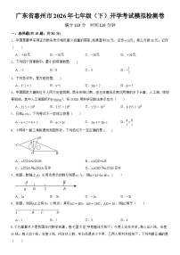 广东省惠州市2025-2026学年七年级下学期开学考试 数学模拟检测卷