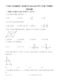 广东省广州市越秀区广东实验中学2023-2024学年八年级下学期期中数学试题（含答案）