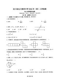 四川省达川第四中学2026年(春)入学检测初三年级数学试题(无答案）