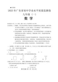 2025年广东省（大湾区联考）初中学业水平质量监测卷九年级（一）数学
