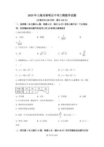 2025年上海市崇明区中考三模数学试题含答案