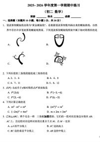 北京市北京外国语大学附属中学2025-2026学年八年级上学期期中数学试卷_(无答案_)